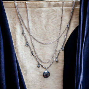 Triple Layer Dainty Rhinestone MOM Necklace - White